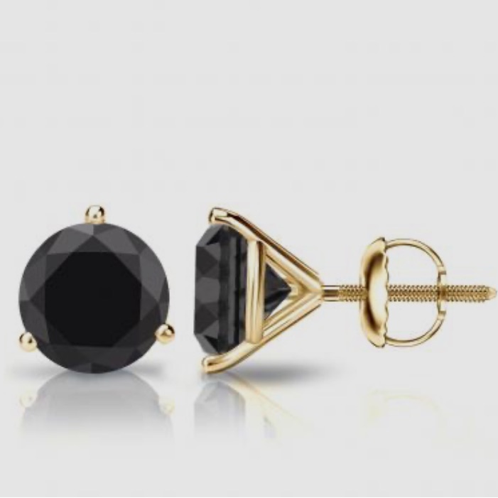 Elegant Black Sapphire Diamond And Gold Vermeil Stud Earrings-Screw Back